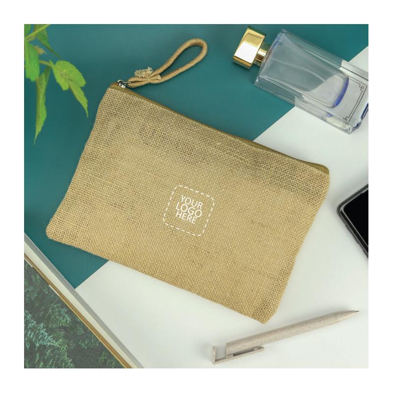 Jute Zipper Pouch With Logo